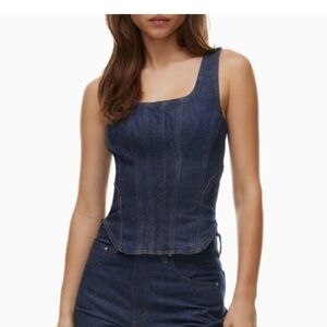 Aritiza Denim Forum Dark Blue Sleeveless Blouse
